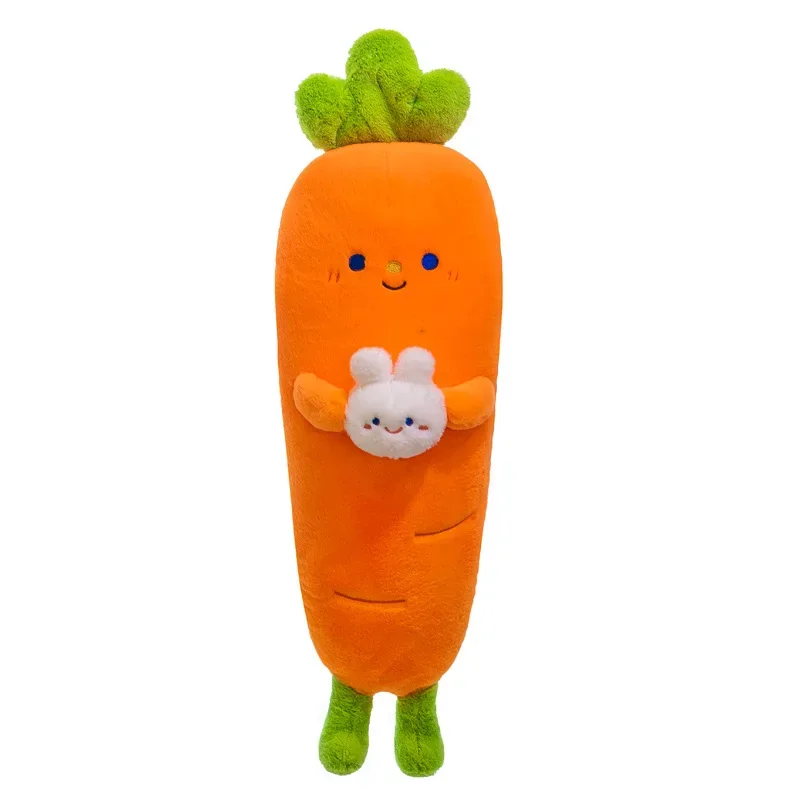 Cute Cartoon Carrot Pillow Dolls para crianças, brinquedos macios de pelúcia, tamanho grande, sorriso de planta, coelho, vegetal, presente