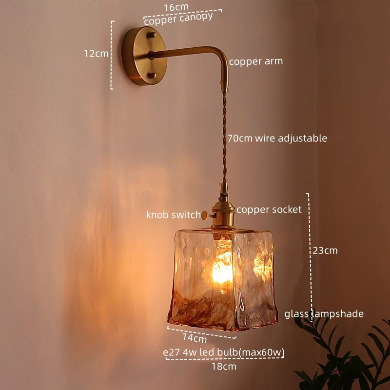 IWHD Nordic Modern LED Wall Lamps For Living Room Indoor Bathroom Mirror Light Fixtures Amber Glass Lampada