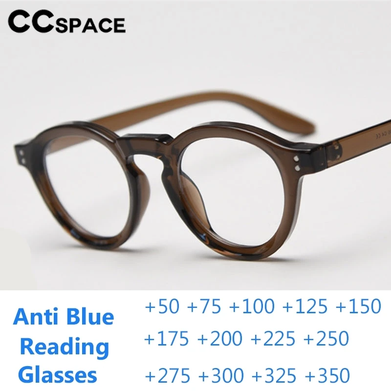 

Round Retro Rivet Anti Blue Light Reading Glasses Customizable TR90 Optical Presbyopic Eyeglass Diopter +50+100+200+300 #301507