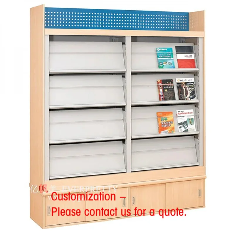 custom.Library Furniture Single Side Wooden Frame Bookshelf Flip Metal Bookshelf with 4 Drawer Reading Room Display Rack f