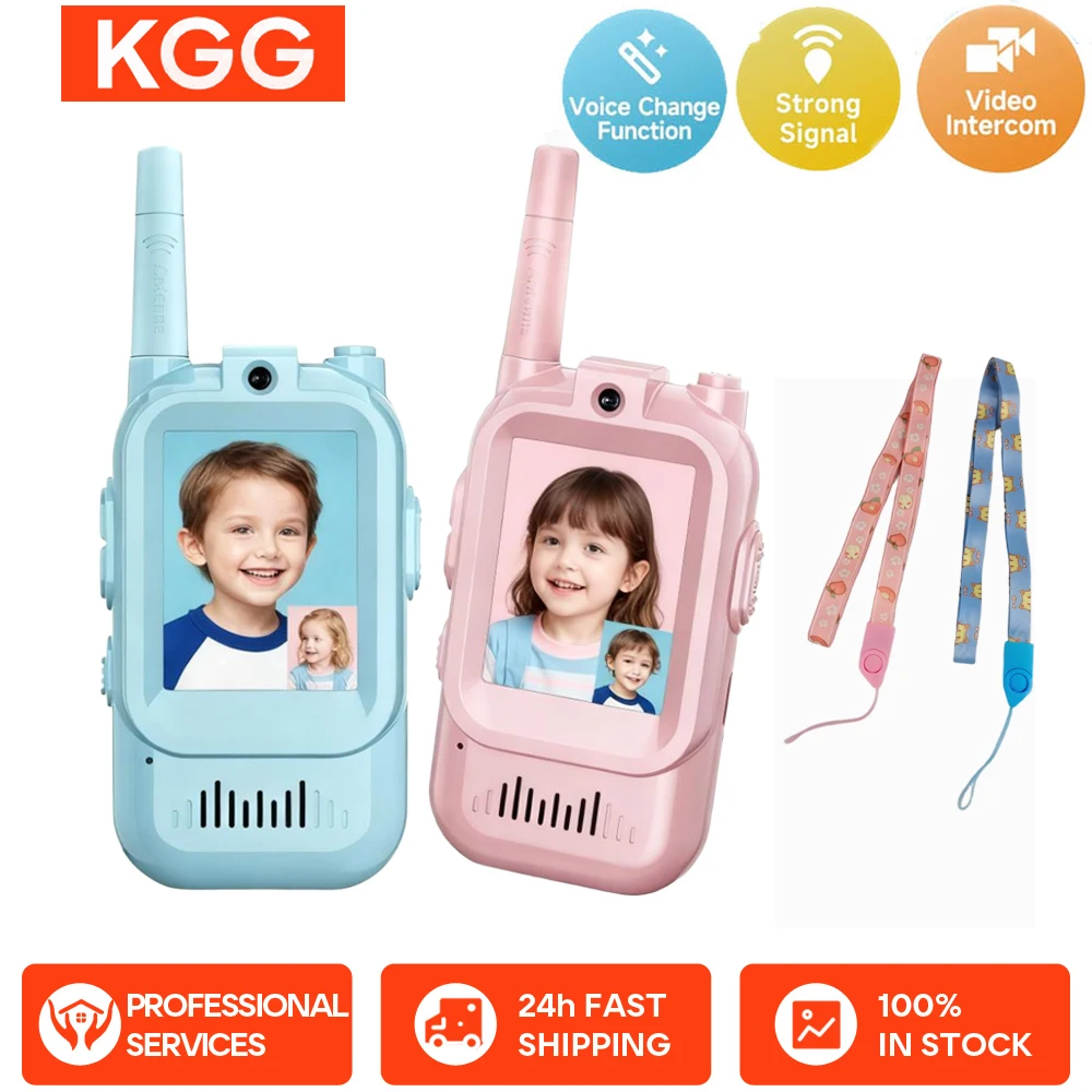 Walkie-talkie video per bambini da 2 pezzi con schermo HD da 2 pollici USB-C ricaricabile con un clic HD chiamata citofono regali di compleanno di Natale per bambini