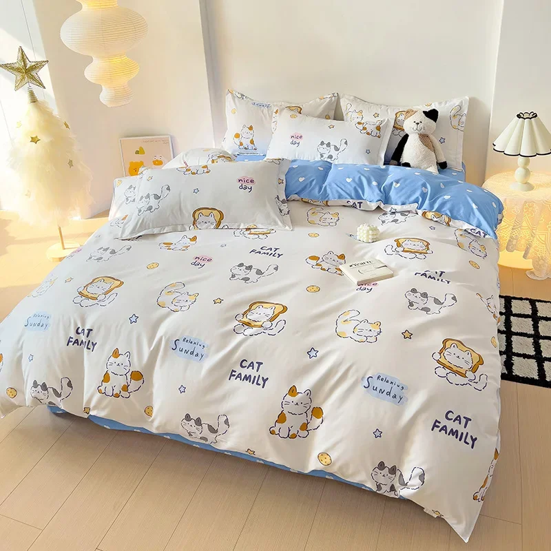 Cute Cat Duvet Cover Cartoon Kitten Bedding Set for Kids Men Women, Kawaii Cats Modern Printed Duvet Cover with Zipper Closure