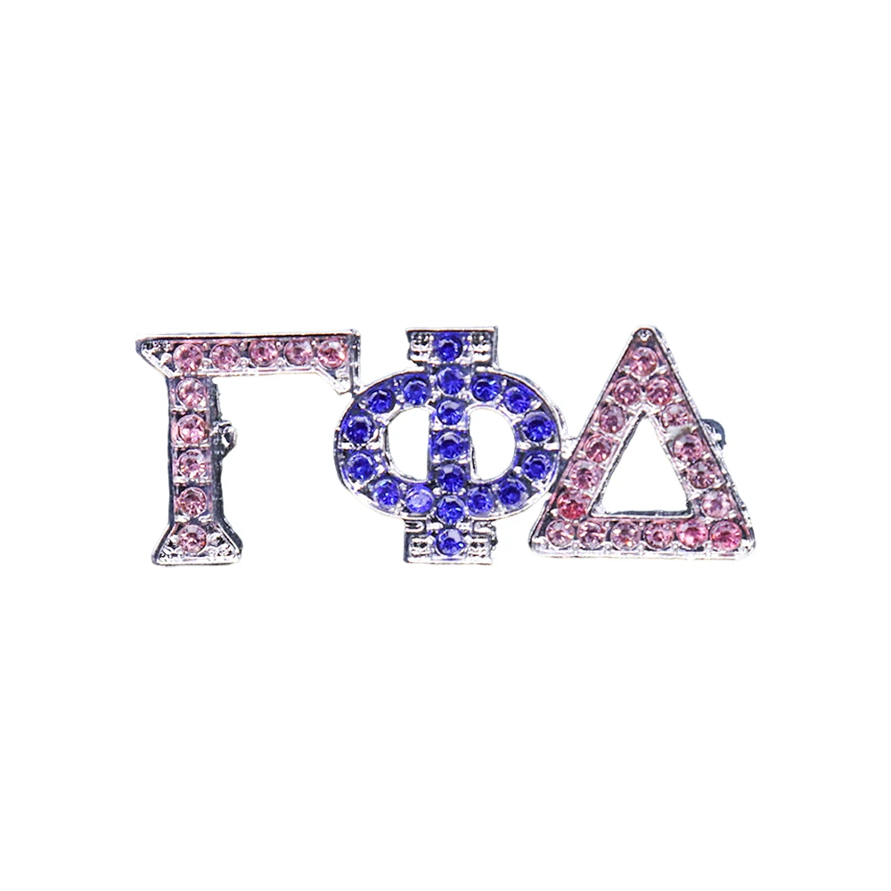 Metal Sparking Rhinestone Social Club 1943 Sorority Sign Greek Letter Gamma Phi Delta Broach Pin Jewelry
