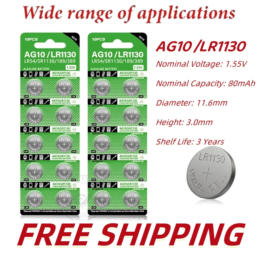 2-50PCS AG10 SR1130 LR1130 189 Alkaline Button Pilas Batteries 389 LR54 L1131 389A 1.5V Coin Cell For Clock Watch Battery