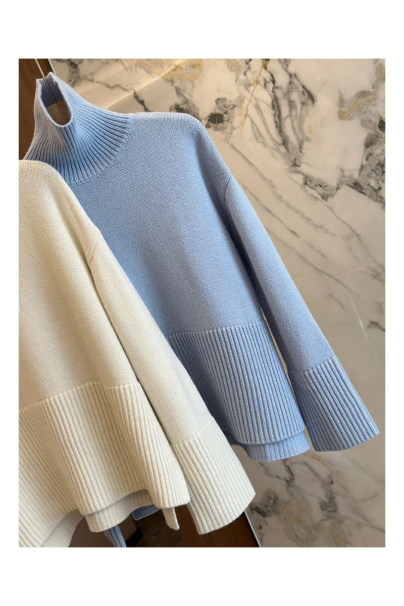 High Collar Cashmere Casual Sweater for Women New Loose Long Sleeves Lady Knitted Sweater Tops for Winter