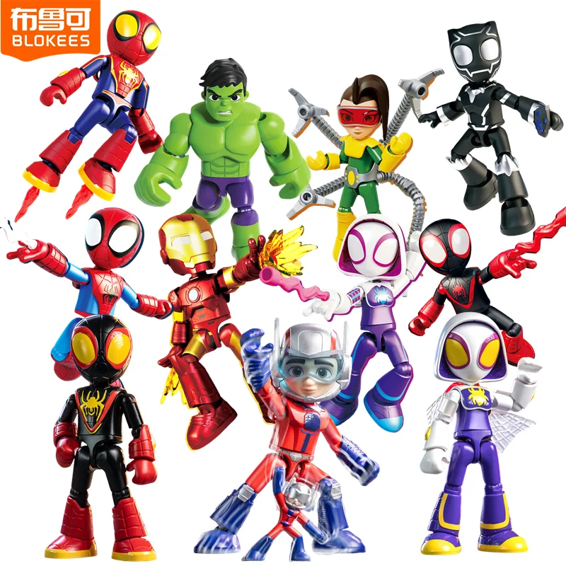 Figurines d'action originales Blokees The Amazing Spider-Man Miles Morales Gwen Black Panther, boîte aveugle, modèle d'anime, poupée, jouet pour enfants, cadeaux