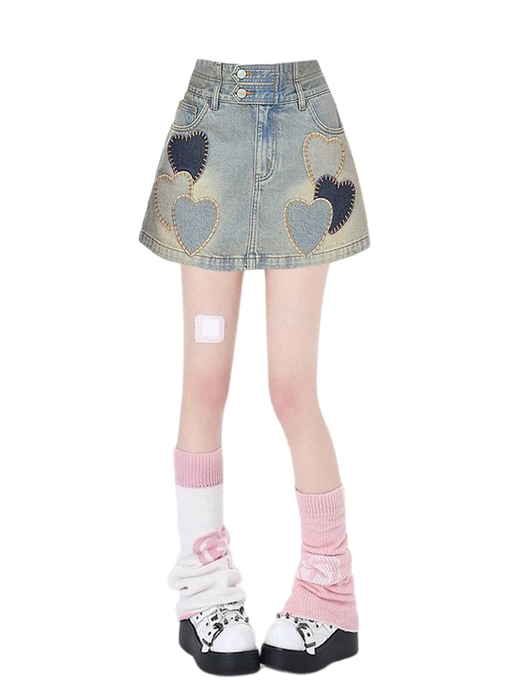 Женская джинсовая мини-юбка, корейская модная трапециевидная юбка в стиле Kpop, японская мини-юбка из денима, шикарная юбка в стиле Харадзюку, Y2k, лето 2000
