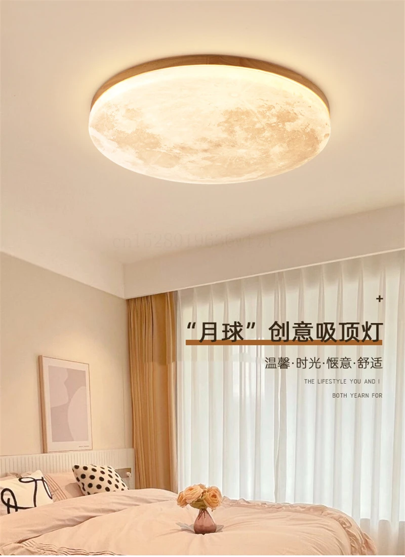 Moon Ceiling Lamp 12W  24W 36W Solid Wood Led Ceiling Lamp for Bedroom Living Room Dining Room Home Decor Indoor Lights Lighting