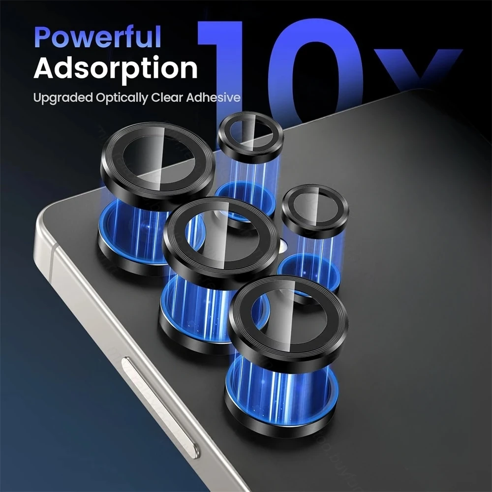 واقي حلقة عدسة معدنية شفافة ملونة لهاتف سامسونج جالاكسي S25 Ultra Plus S24 S23ultra 9D مطلي بالكاميرا AR + AF طبقة زجاجية