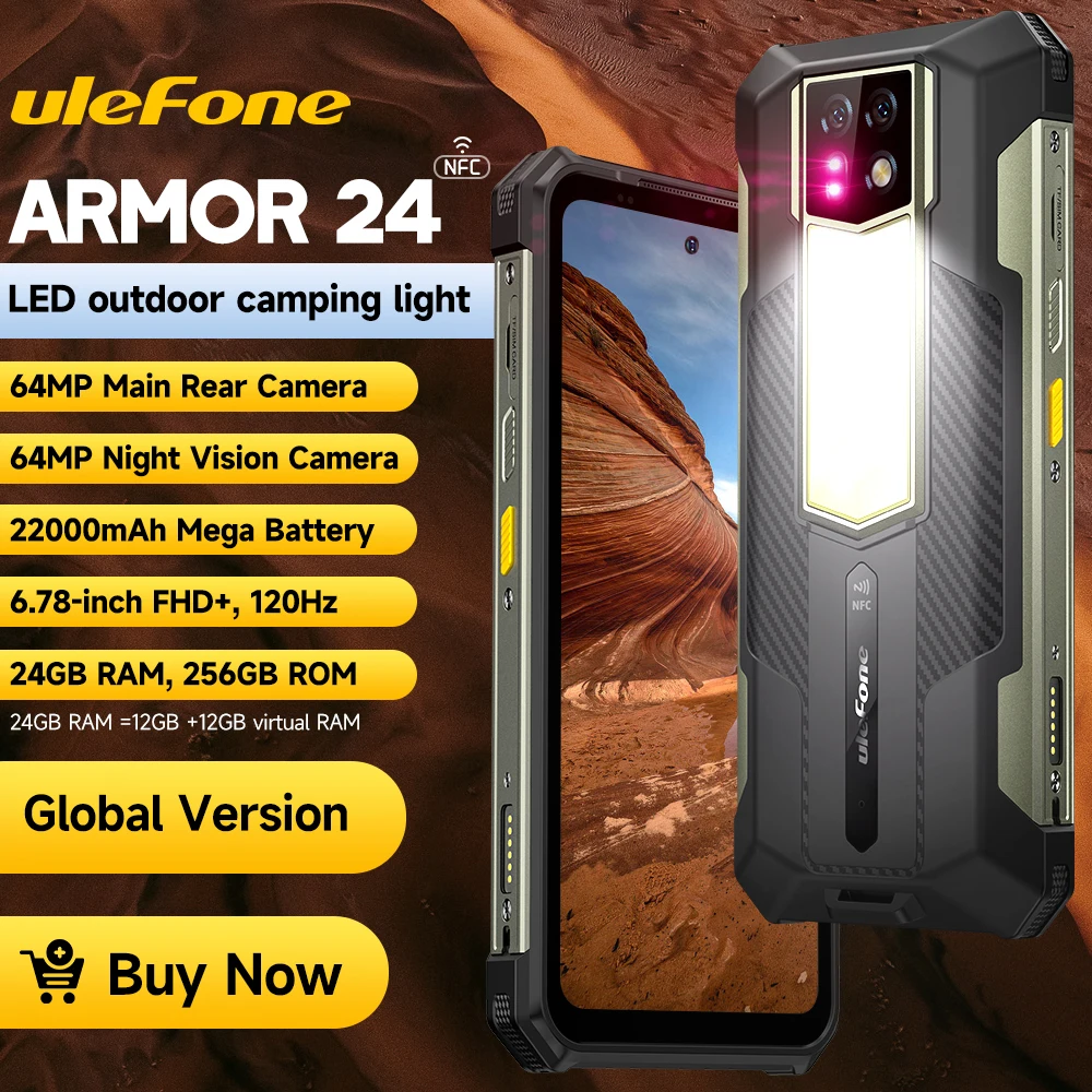 เกราะ Ulefone 24โทรศัพท์มีสาย, 22000mAh, สูงสุด24GB + 256GB, 6.78 ", สมาร์ทโฟน120Hz, 64MP + 64MP, โทรศัพท์ NFC, ทุกรุ่น