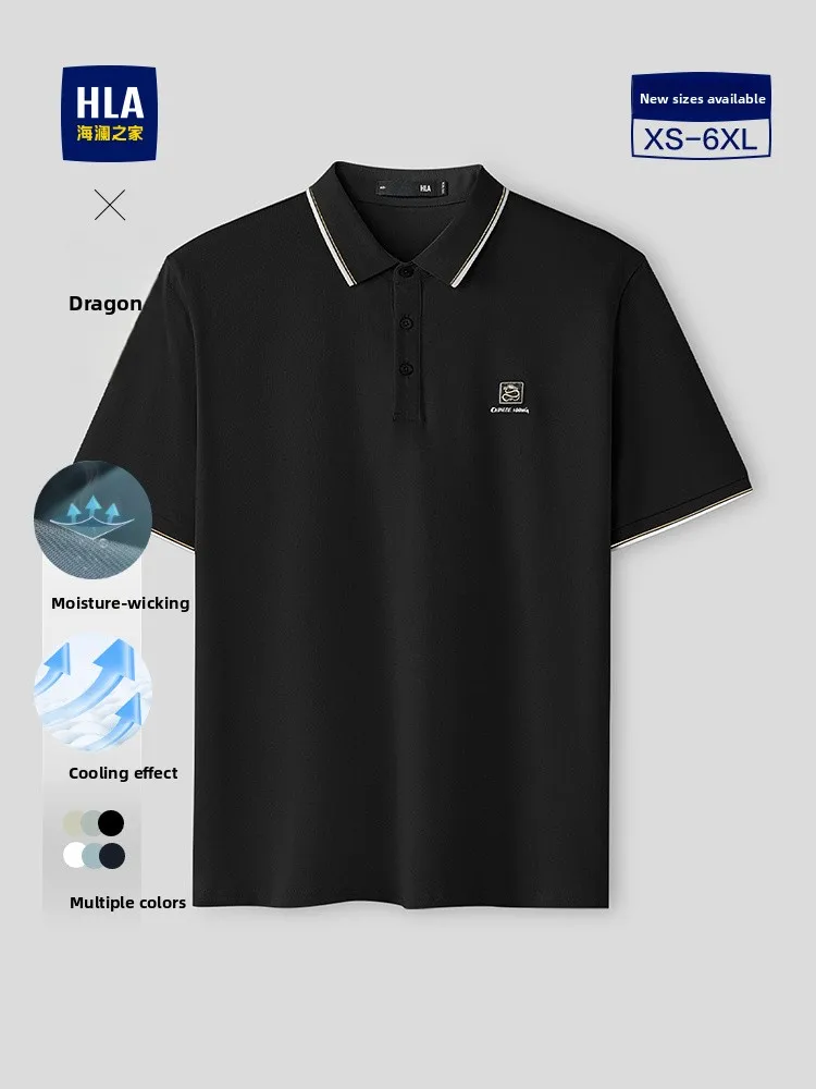 Cooling Sensation Quick Dry Sweat Absorption Men's Short Sleeve  Shirt HLA Chinese Dragon Series Spring Autumn New Arrival