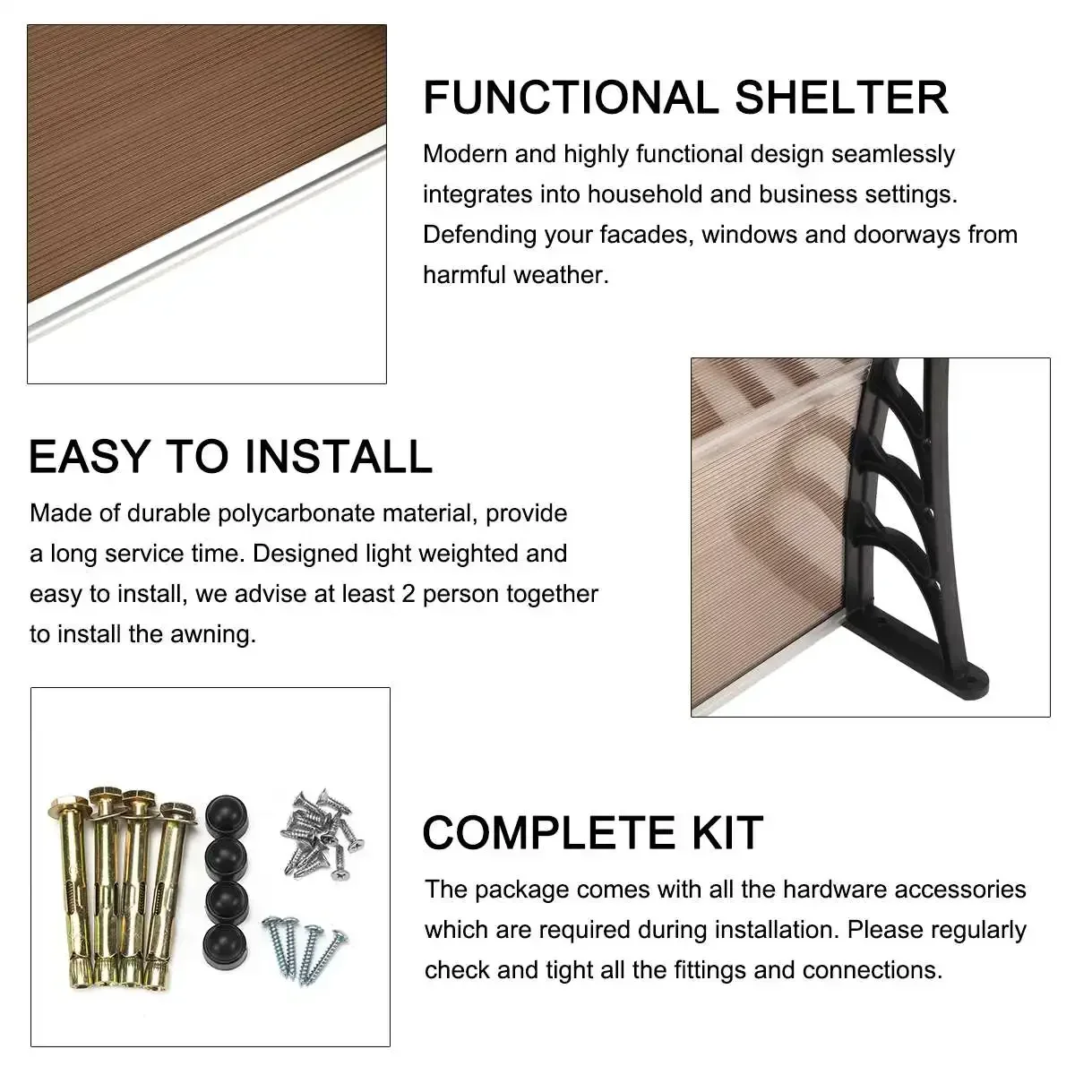Front Door Canopy Poly Carbonate Cover Sun Shelter Window Eaves Anti UV Rain Cover Modern Awning Window Outdoor Patio Gazebos