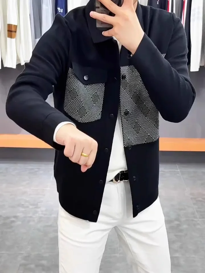 

Fall Men's New Knitted Open Cardigan Comfortable High Quali Faionable Versatile Haome Trendy Turn-down Collar Outerwear