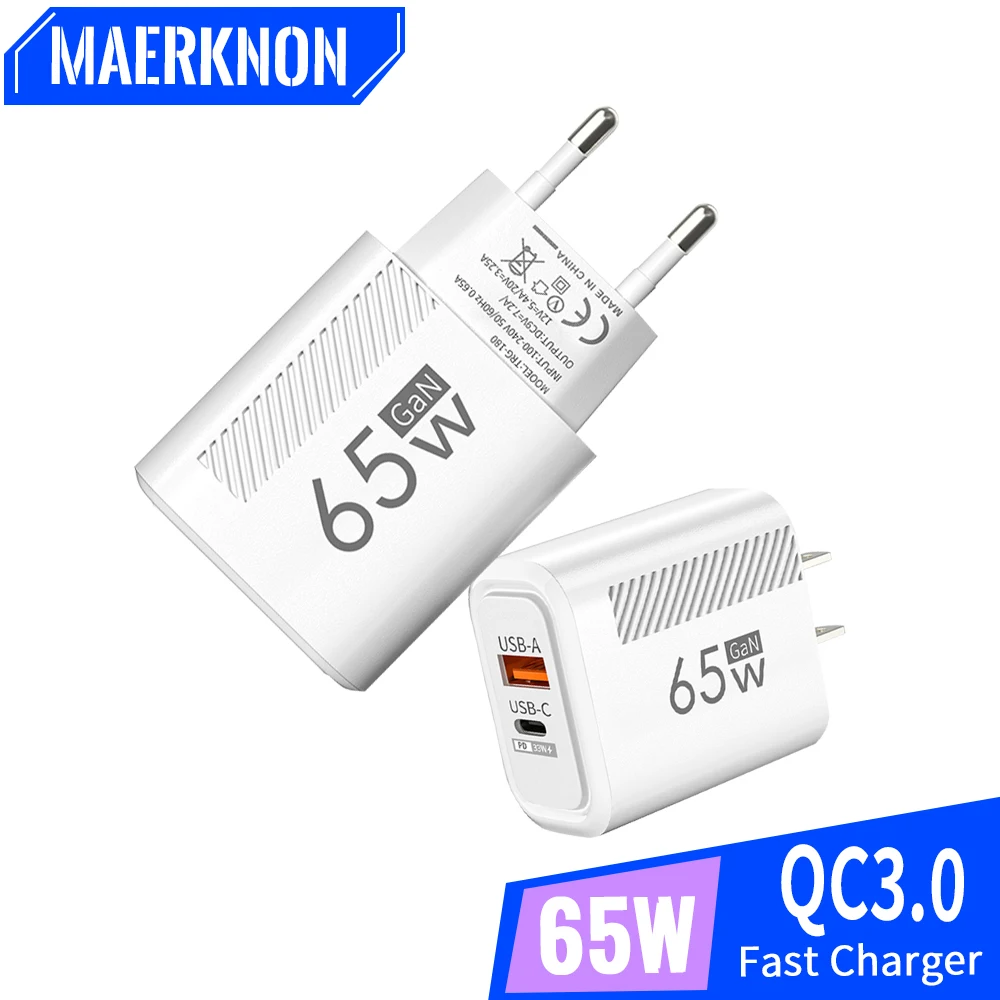 Estación de Carga Universal 2 en 1 para Teléfonos, Enchufe de Carga Rápida GaN, Cargadores Rápidos USB PD con Cable de Datos Tipo C de 1M, Adaptador de Viaje