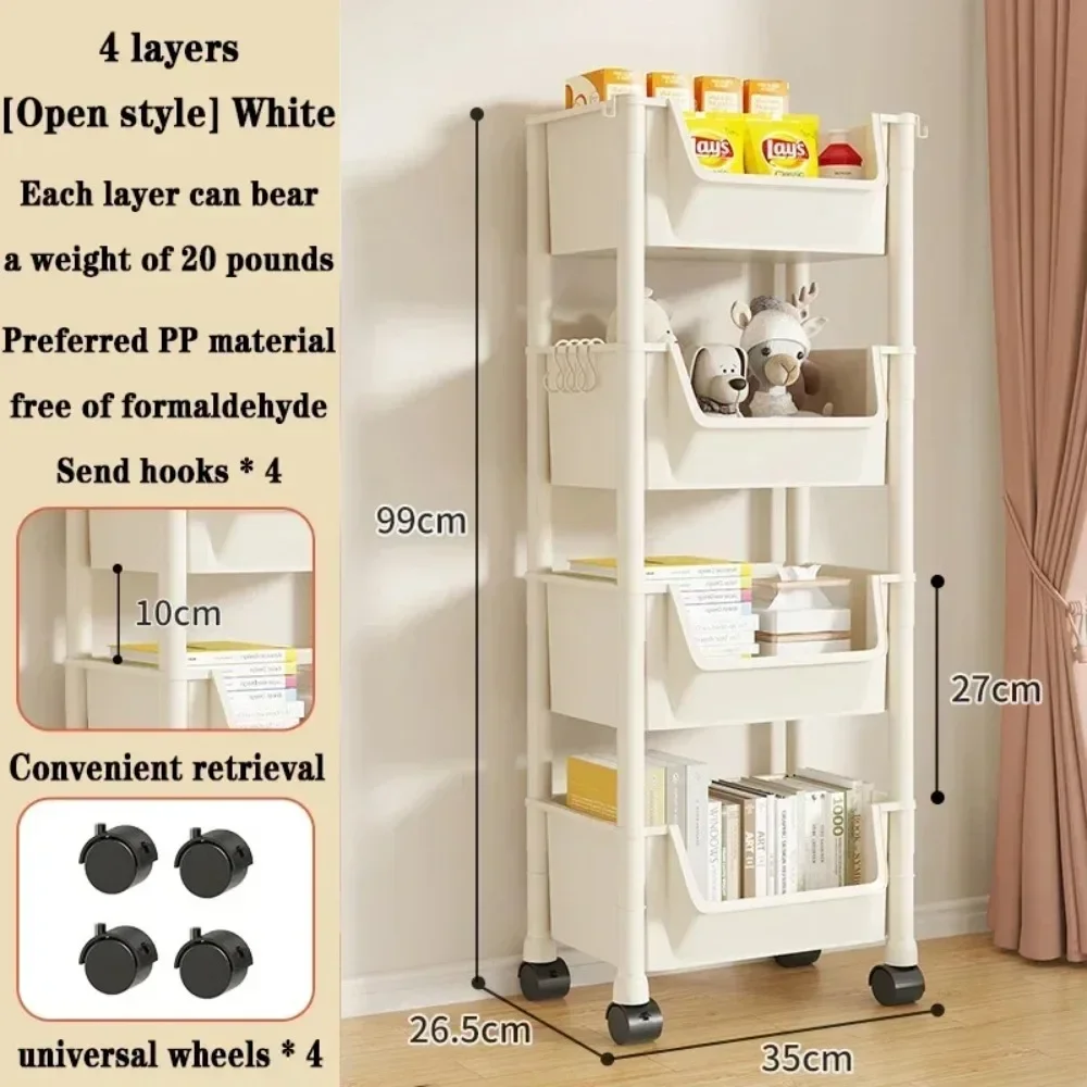 Movable Bookshelf With Wheels Trolley Bookshelf Portable Creative Kitchen Storage Rack Living Room Mobile Display Cabinet Corner