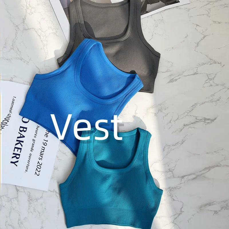 Women Yoga Vest Gym Sports Crop Tops Seamless Streetwear Rib-Knit Fitness Running Vest Workout Bra Tank Top Female 2023 Pad