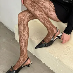 SP&CITY Spicy Girl Y2K Style Flower Mesh Socks Colorful Embroidered Hollow Out Women's Pantyhose Sexy Vintage Lace Long Socks