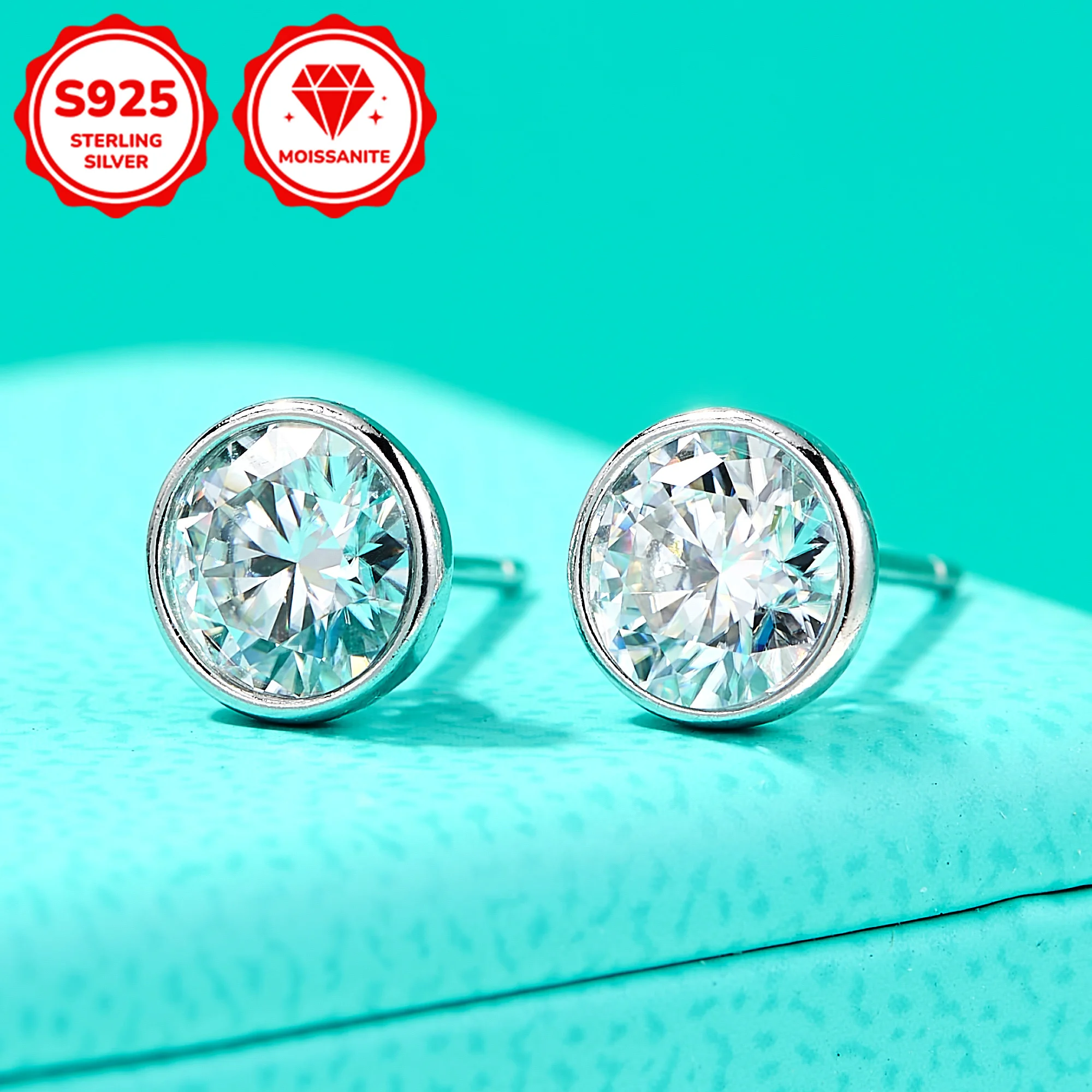 

1 Pair 0.5/1/2/3Carat Round Fashion 925 Silver Moissanite Earrings, Simple Design, Suitable for Both Men and Women - Jewelry.