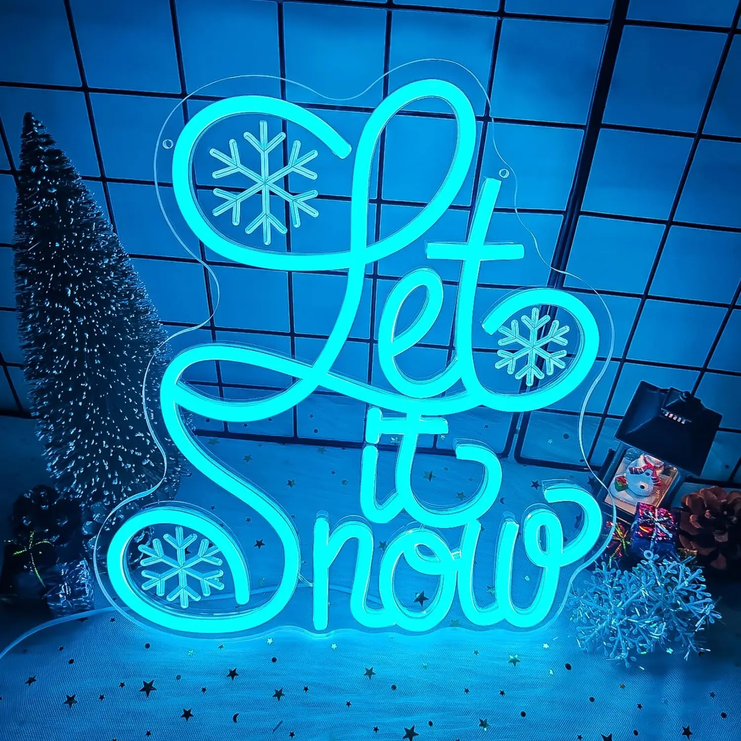 Let It Snow Neon Sign Snowflake Neon Light Winter LED Dimmable for Christmas Bar Winter Party Home Office Art Wall Decor Gift
