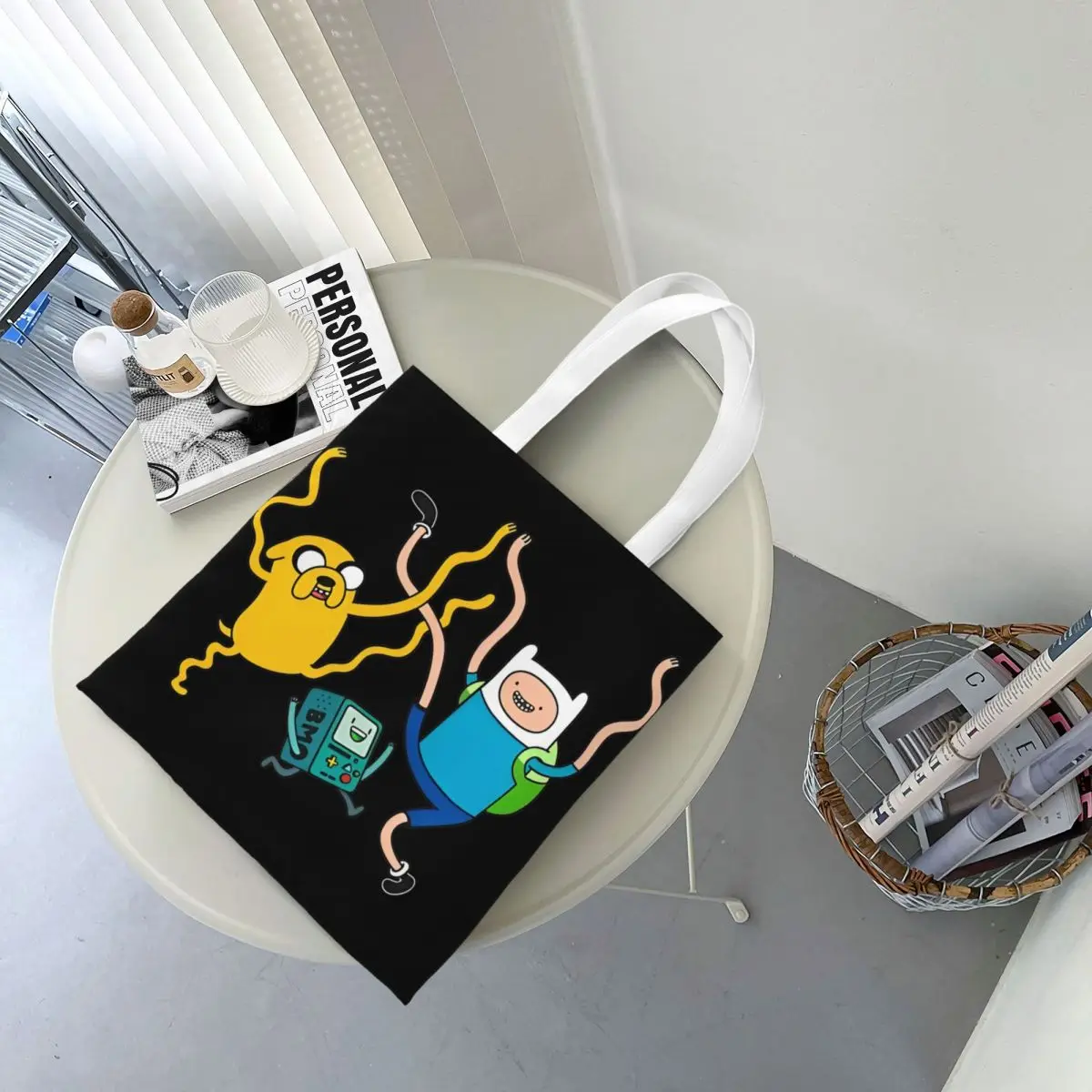 حقيبة يد نسائية من Finn Jake BMO للحفلات، حقيبة كتف من القماش بتوقيت المغامرة للطلاب، حقيبة تسوق قابلة لإعادة الاستخدام