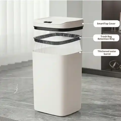 Smart Touchless Trash Can with Auto Open/Close, Sealed Lid Odor Block, Silent Close, 12/16L Kitchen/Bathroom Waste Basket, Battery Powered