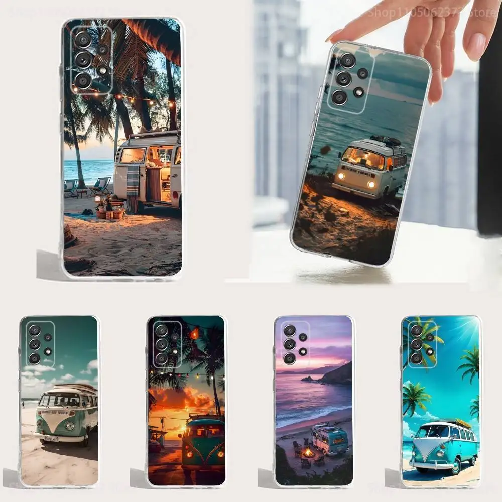 

Combi Van Surf Cartoon Phone Case For Samsung S30,S23,S22,S21,S20,Ultra,FE,Lite, S10,S9,S8,PIus,Transparent, Silicone Case