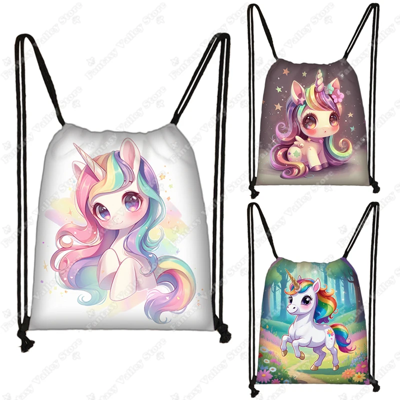 

Красочные искусственные Мультяшные Сумки на шнурке с единорогом для мальчиков и девочек, детский школьный рюкзак, сумка для книг, держатель для обуви, школьные принадлежности
