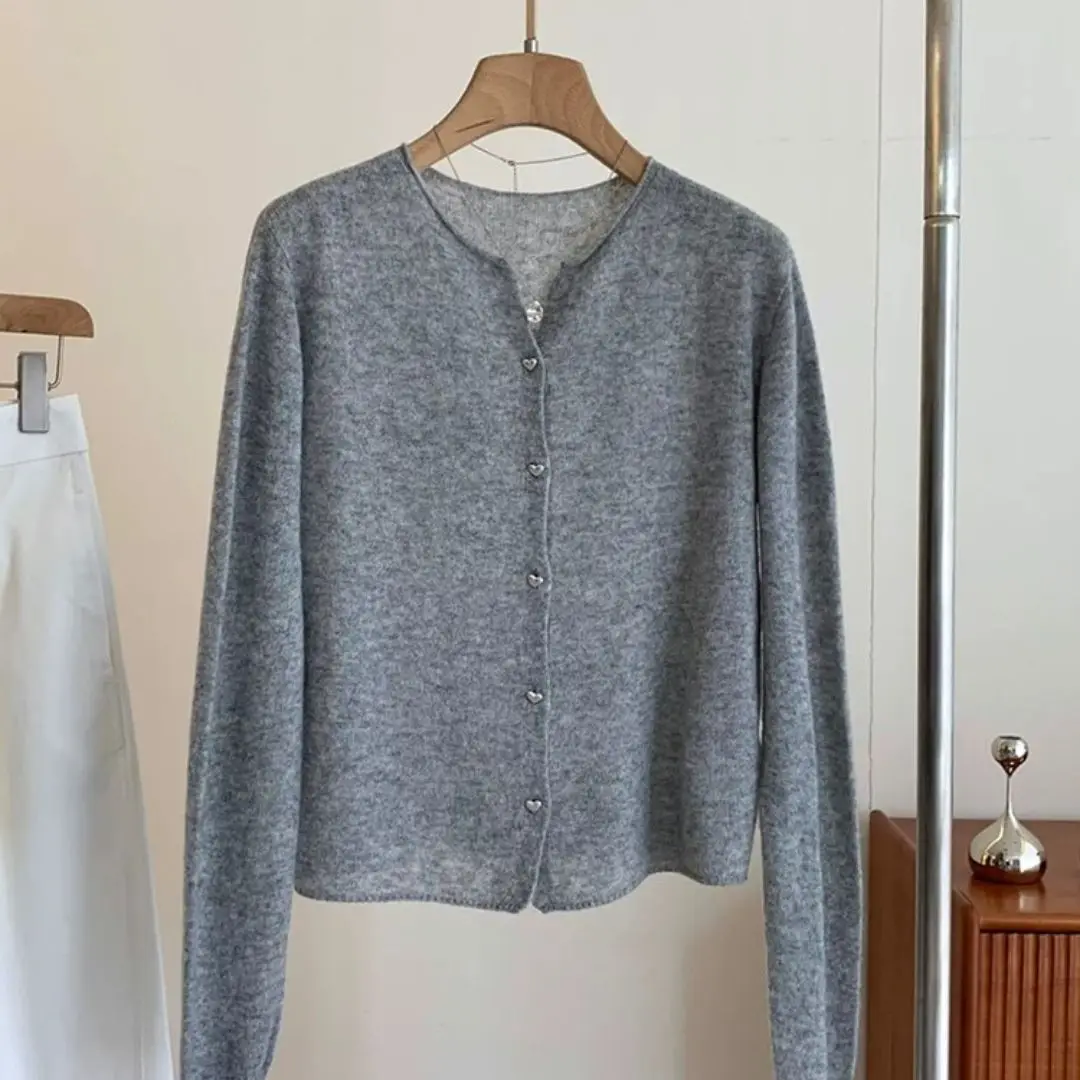 WinvyNee Women's Clothing Merino Wool Cardigans O Neck Long Sleeve Heart Sweaters Solid Outerwear Knitted Tops Autumn B1683001