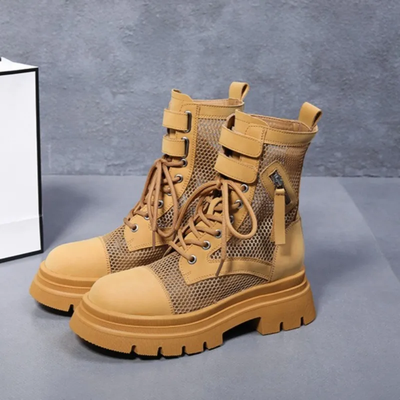 

2026 New Women's Shoes Fashion Air Mesh Summer Boots for Woman Exquisite Platform Motorcycle Boots Designer Shoes Botas Mujer