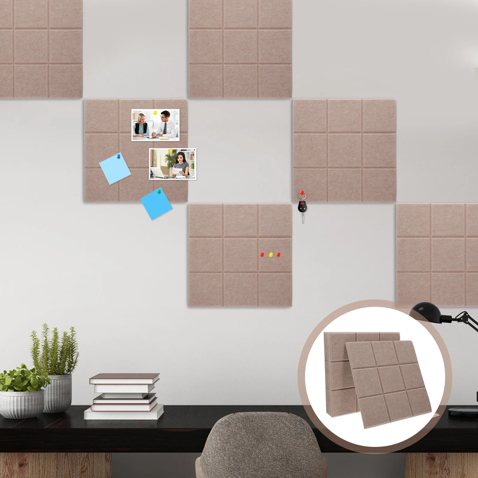 6pcs Bulletin Tiles Self Adhesive Wall Activity Board Sticker Memo Pin Boards Felt Fabric Decor Kids Room Office Use