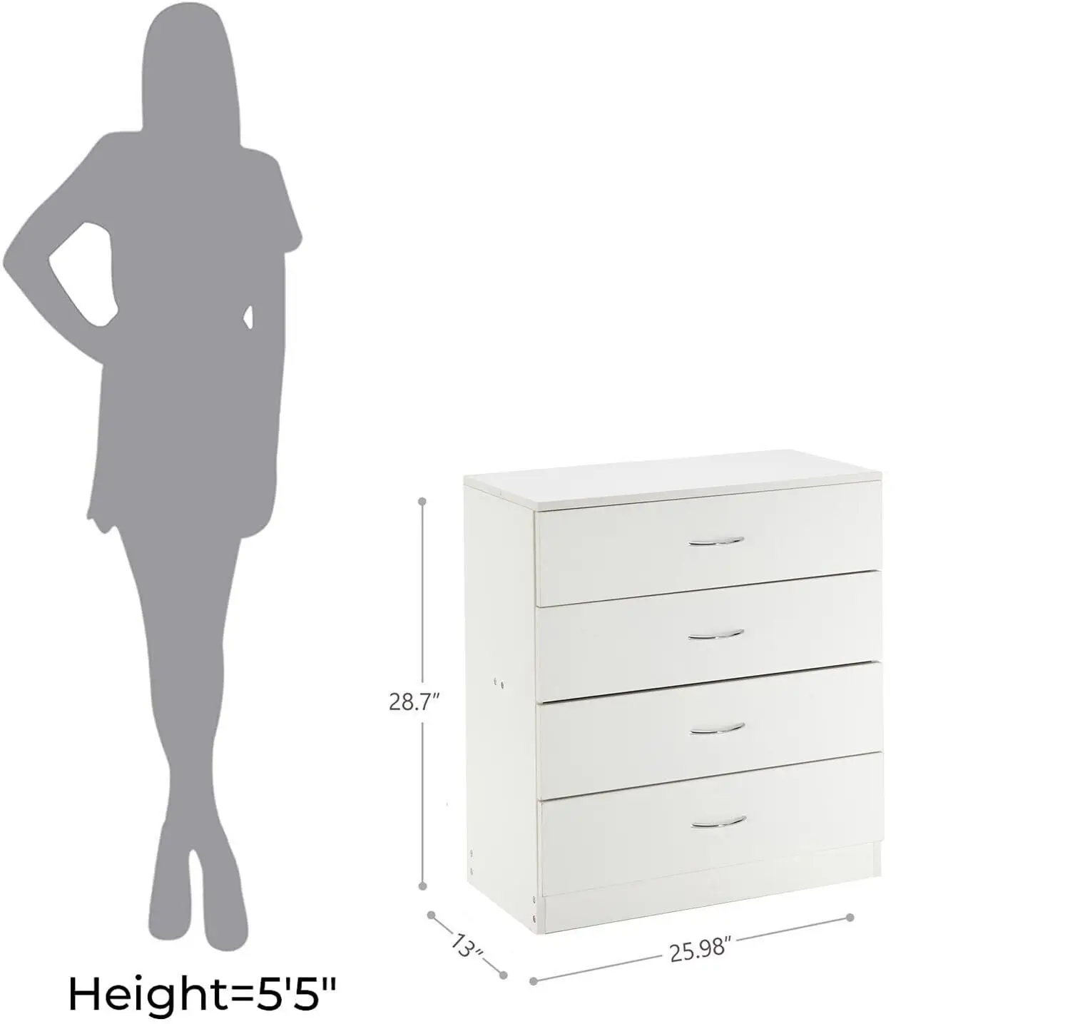 Meuble de Rangement Blanc pour Chambre à Coucher, Commode avec 4 Broches de Proximité