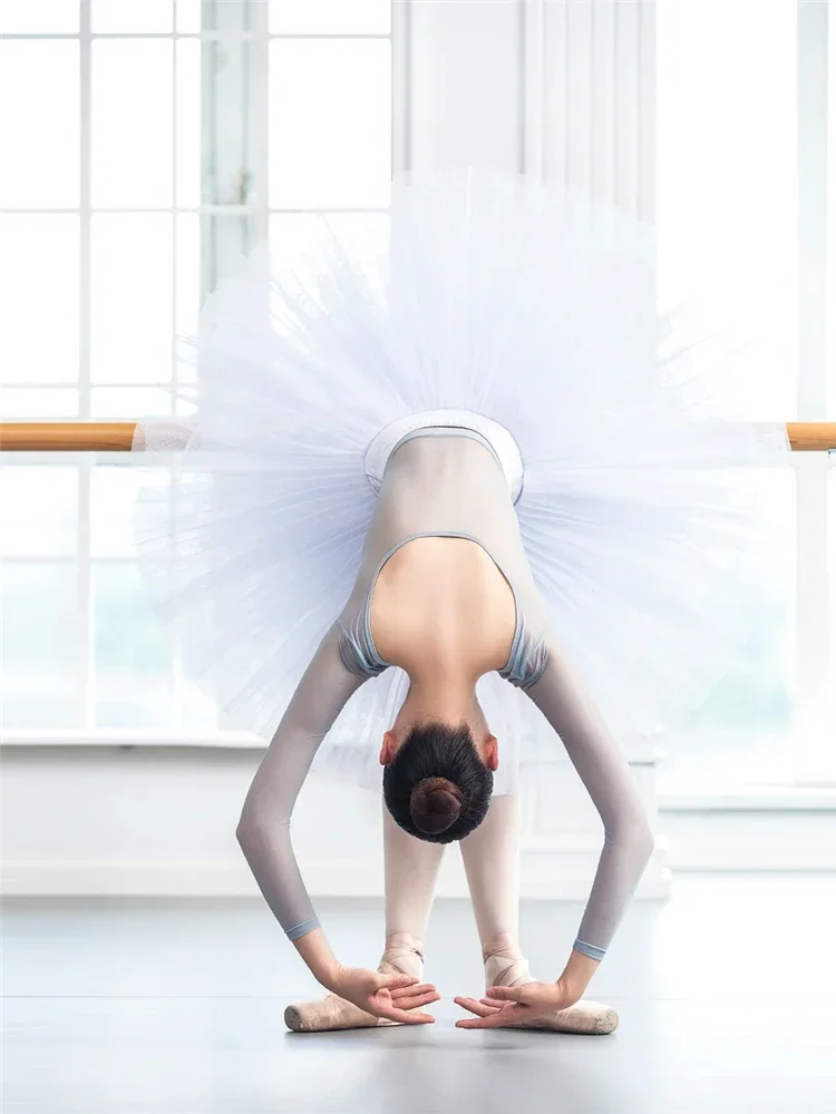 Camisa de media manga de malla, traje de gimnasio, vestido de baile femenino adulto, ropa de ejercicio de Ballet, traje de entrenamiento básico de una pieza, ropa moldeadora