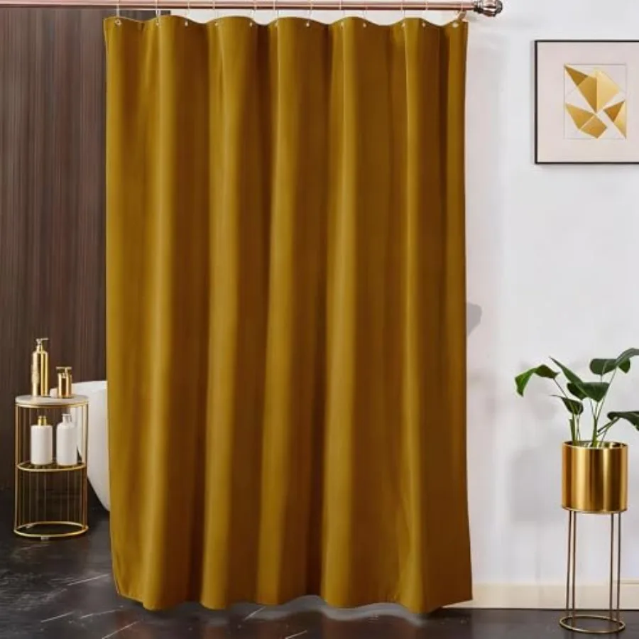

Gold Velvet Shower Curtain for Bathroom, Luxury 260 GSM Heavy-Duty Fabric, Waterproof Modern Elegant Shower Curtain with Hooks,