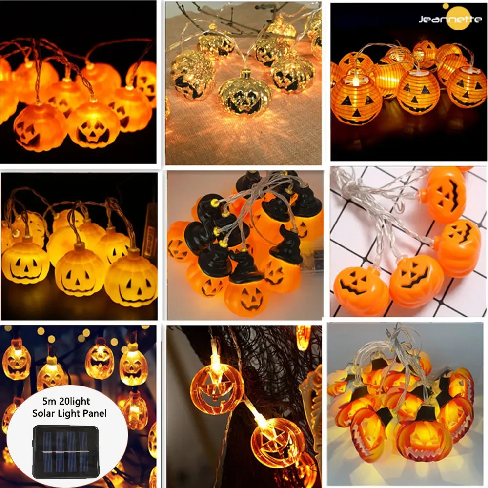 

5m 20LED Halloween Solar LED String Lights Portable Pumpkin Crystal outdoor Lights Home Bar Halloween Party Decor Supplies Lamps