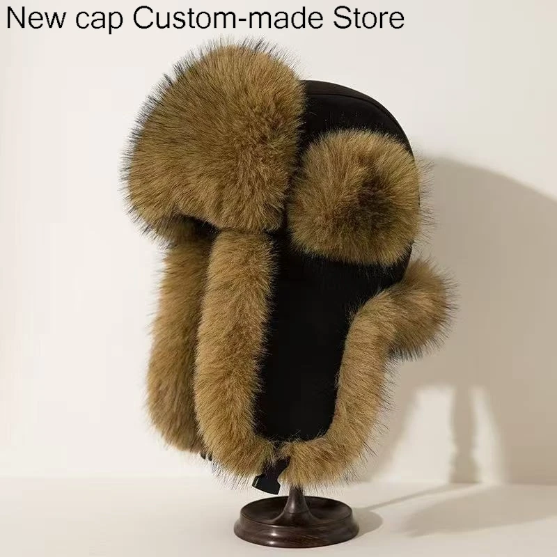 

Men's and women's deer plush thick ear protection hats winter skiing outdoor leather hats windproof and waterproof Lei Feng hats