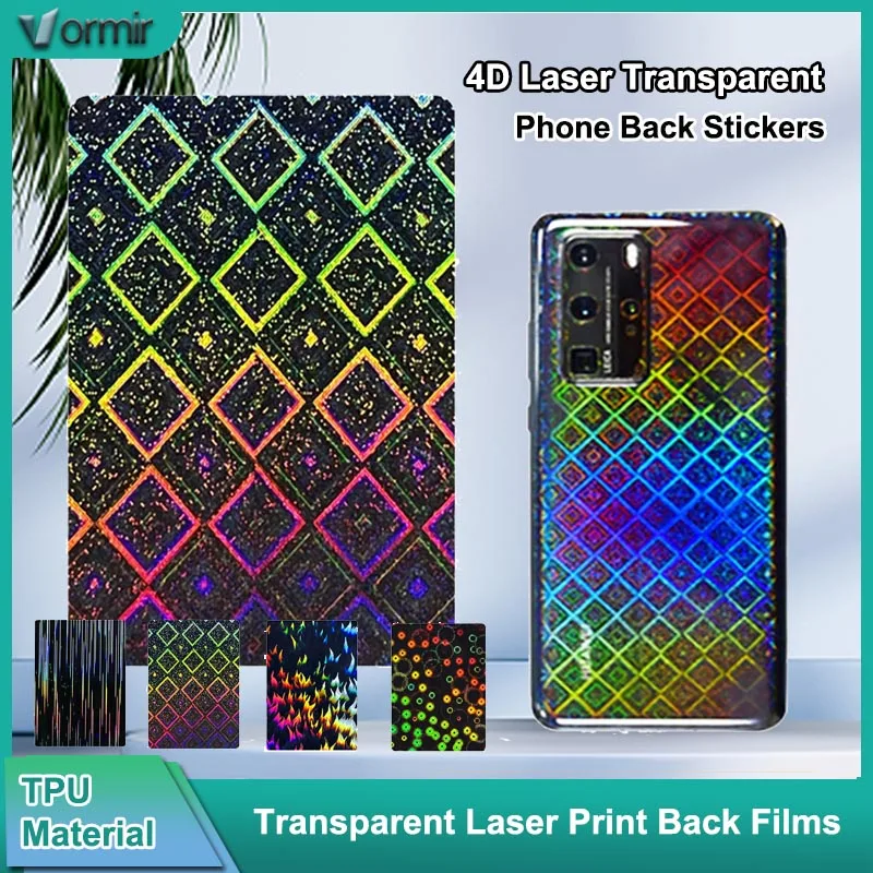 

Vormir 50pcs Transparent Back Skins Phone Sticker 4D Laser Texture Design Hydrogel Rear Films for Plotter Cutting Machine