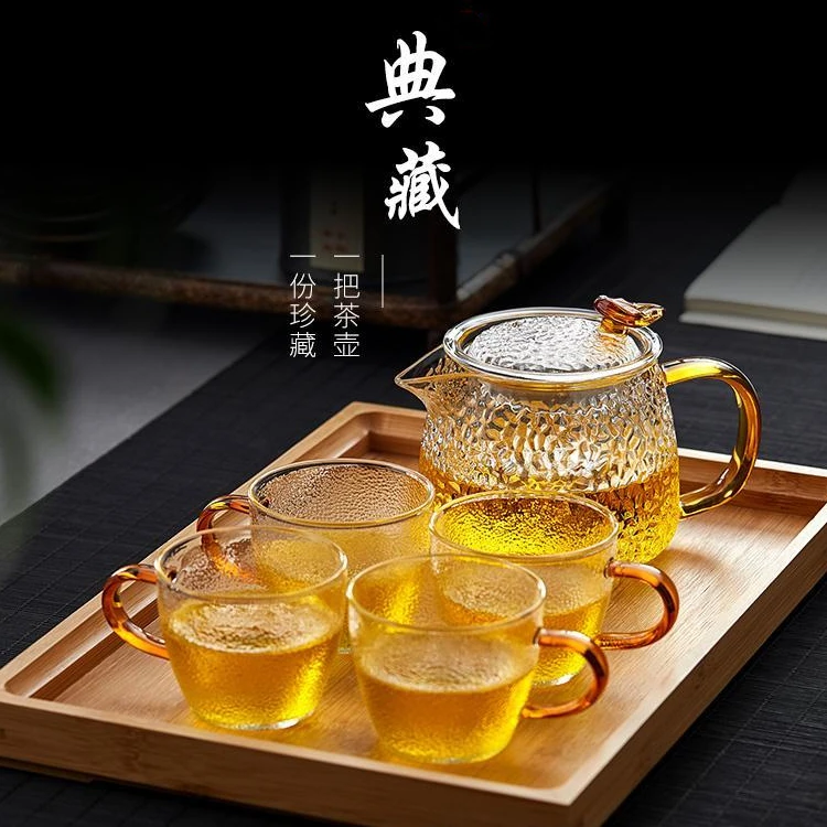 

Japanese Hammer High Temperature Resistant Glass Teapot, Retro Tea Maker, Transparent Belt Handle, Kungfu Tea Set