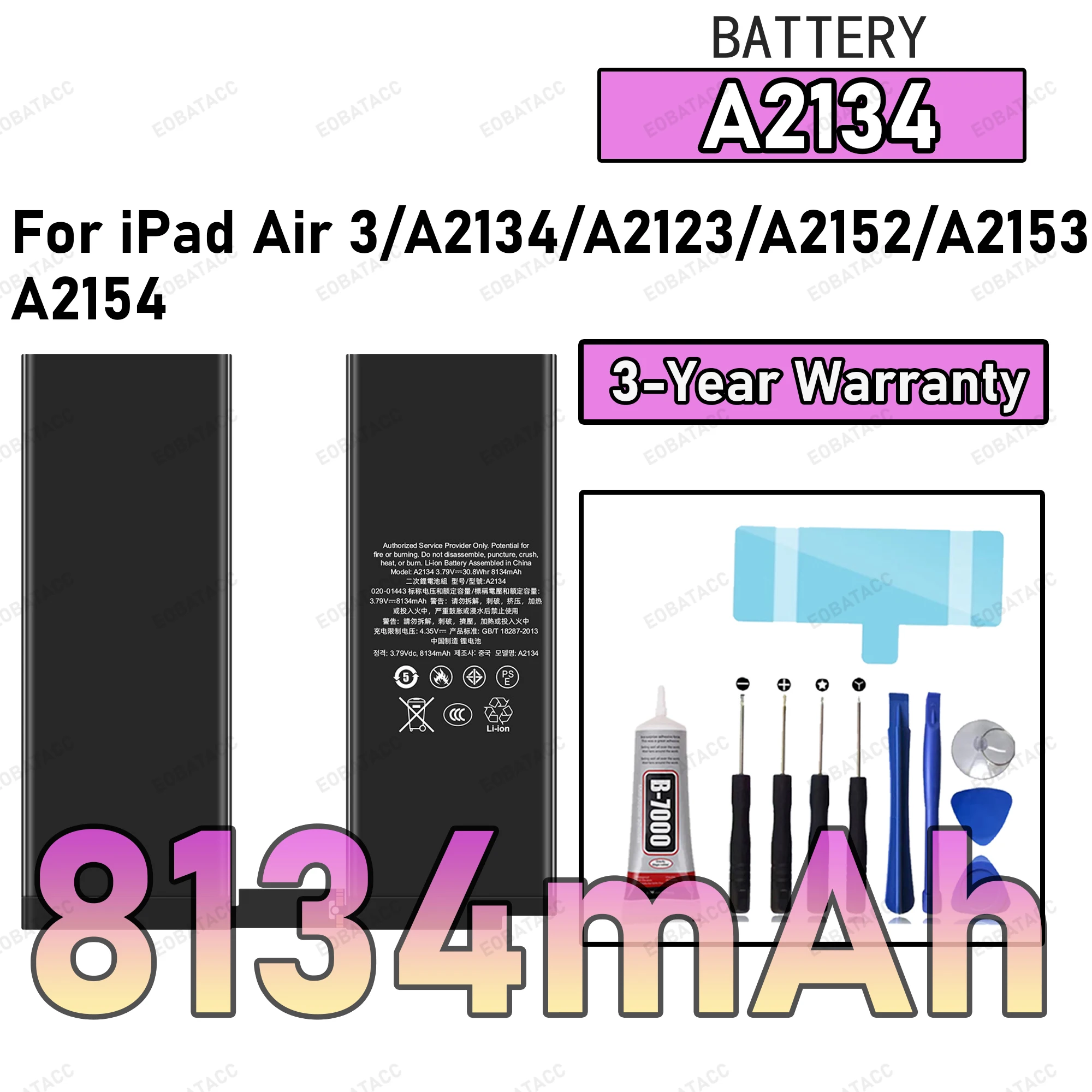 

100% New High Quality A2134 8134mAh Battery For IPAD Air 3/A2123/A2152/A2153/A2154 Tablet Battery Bateria+Free Tools