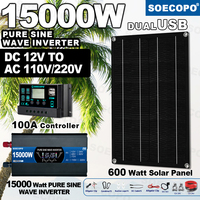 SOECOPO 7000W Solar System Kit for Home: 200W Panel, Pure Sine Wave Inverter 2 sockets 12V 110V/220V, 100A Controller Camping