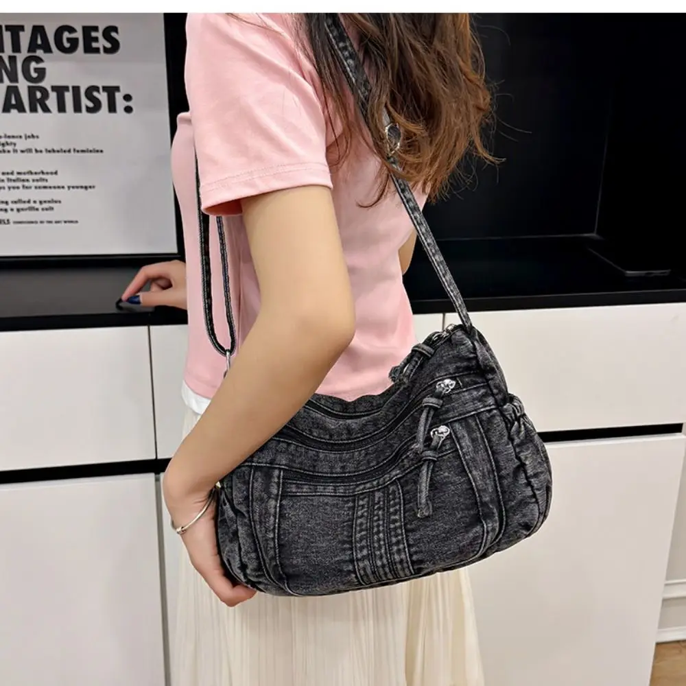 

Retro Denim Cowboy Crossbody Bag High Capacity Vintage Lady Handbag Zipper Adjustable Strap Denim Shoulder Bag Women