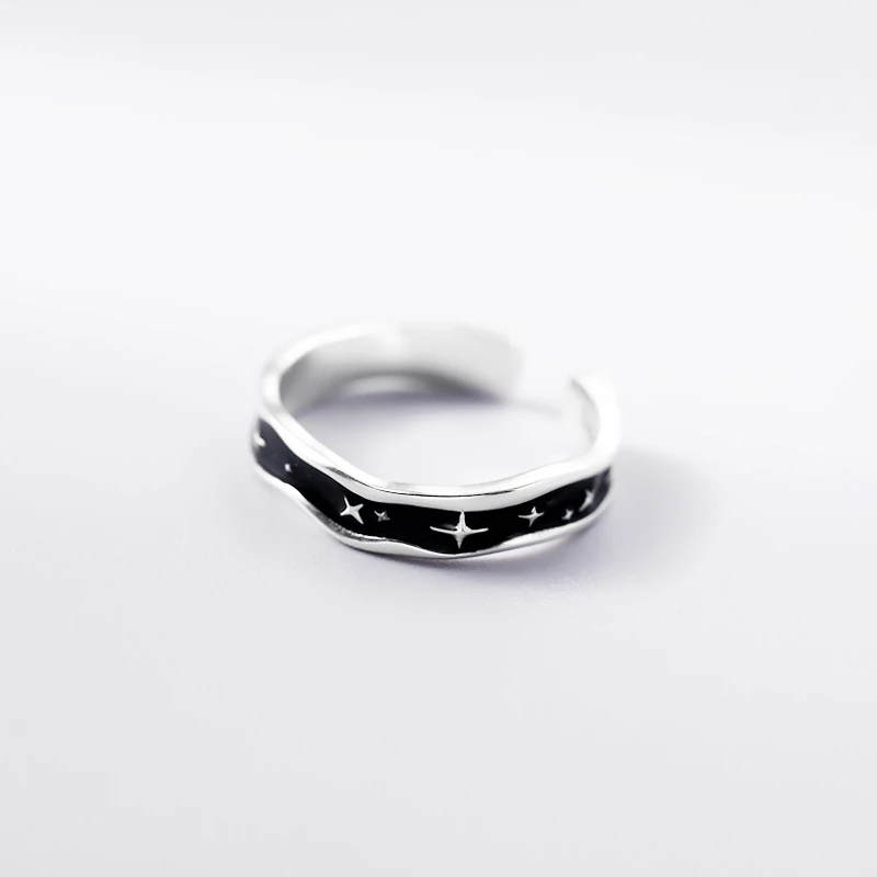 Sole Memory Black Drop Glaze Shining Star Cool New 925 Sterling Silver Resizable Opening Ring For Women Gift RI1264