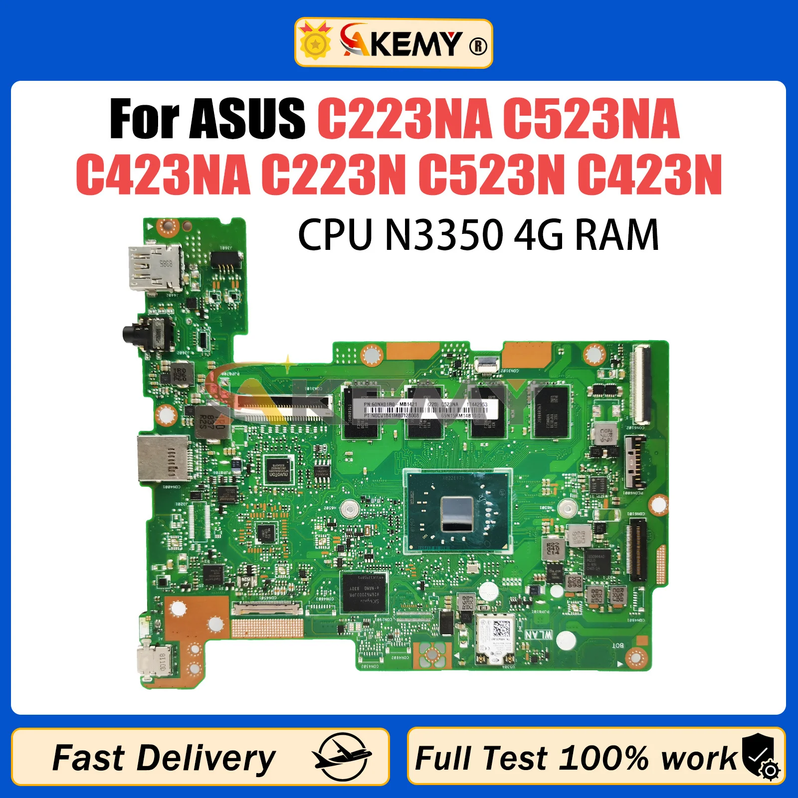 Placa base para ordenador portátil ASUS C223NA C223NA C423NA C223N C523N C423N, placa base para ordenador portátil N3350 4GB-RAM 32G-SSD, prueba 100%