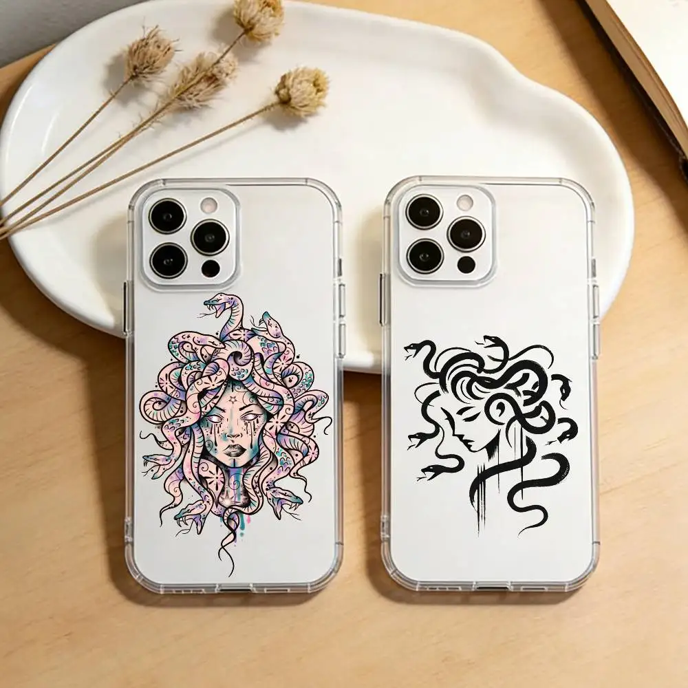 

Medusa Greek Mythology Phone Case For iPhone 17 16 15 14 13 12 11 Mini Pro Max Plus Transparent Cover