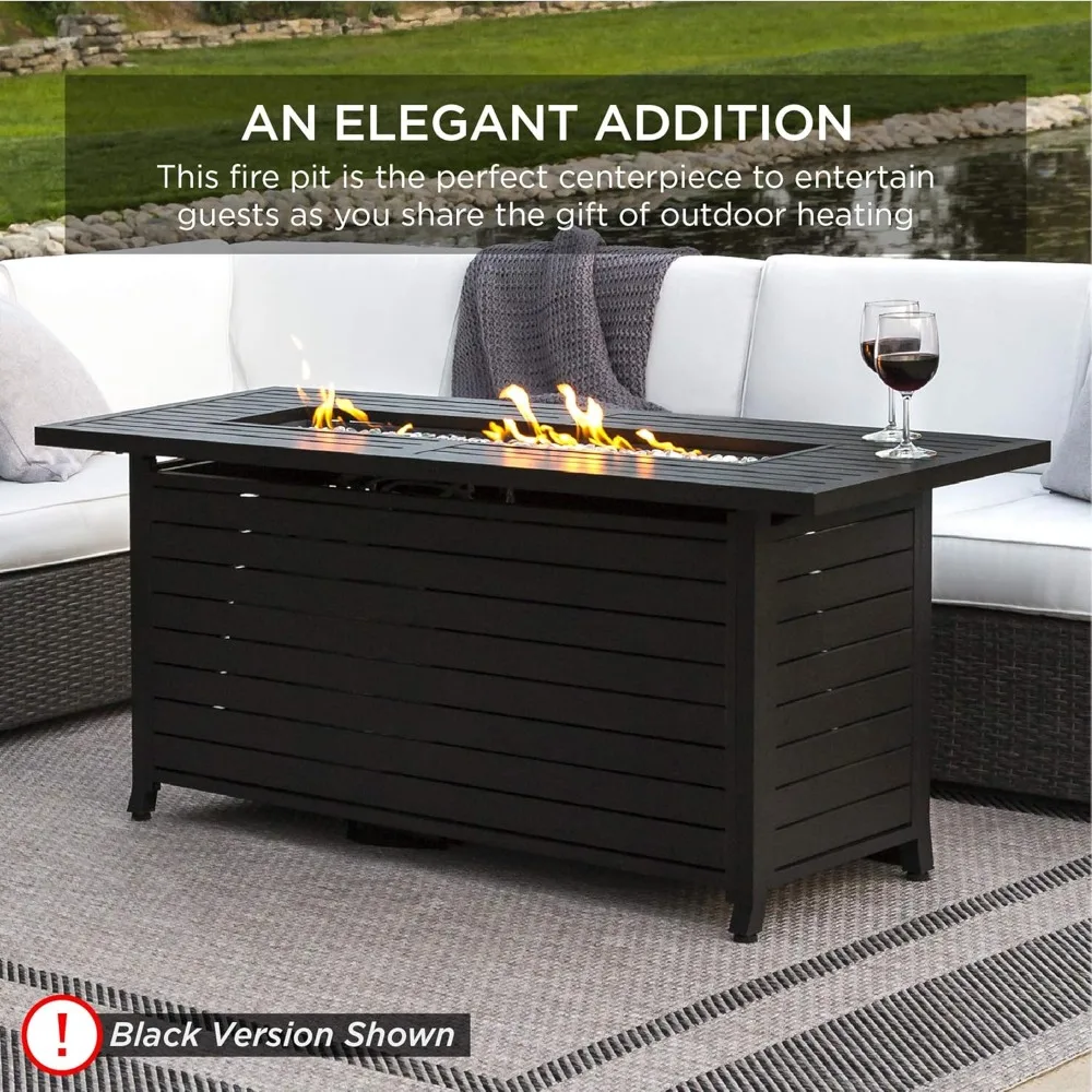 57 Inch Propane Gas Fire Pit Table, 50,000 BTU Outdoor Rectangular Fire Pit, Outdoor Rectangular Fire Pit, Gray