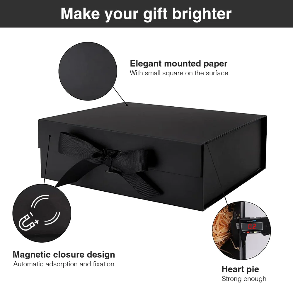 4 in1 Magnetic Foldable Gift Box(23x17x7CM)+Bag(28x20x8CM)+20g Raffia Paper Shreds+Dry Flower Greeting Cards(9x16CM)