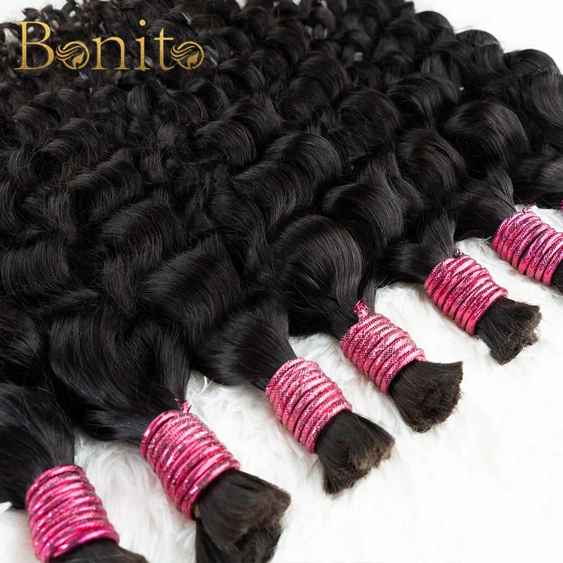 

No Weft Human Hair Bulk Extension Virgin Human Hair Deep Curly 10A Bulk Hair Weaving For Braiding 100% Unprocessed 18-30inches