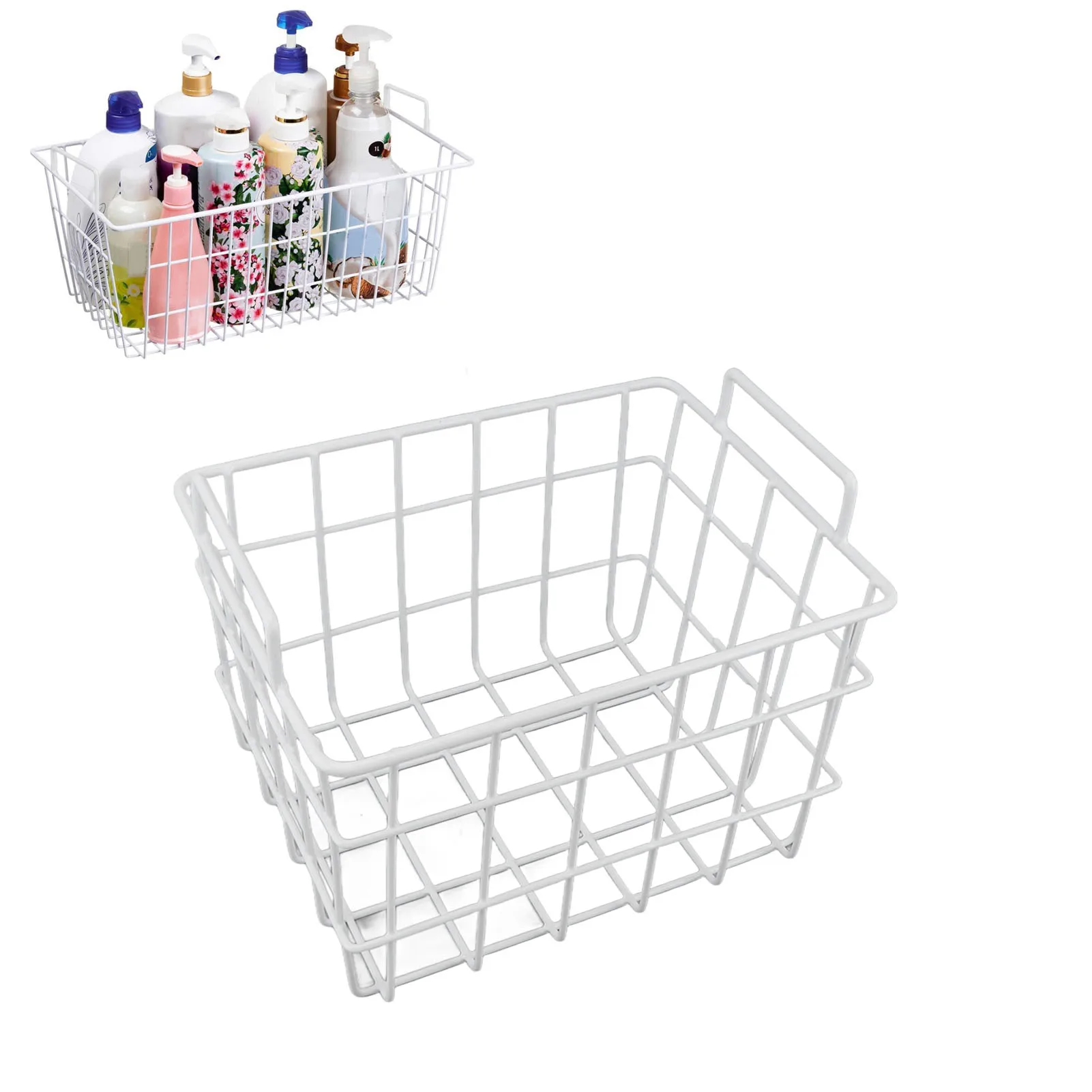 Freezer Organizer Fridge Freezer Basket Large Capacity Metal Wire Storage Basket for Refrigerator Bathroom Kitchen