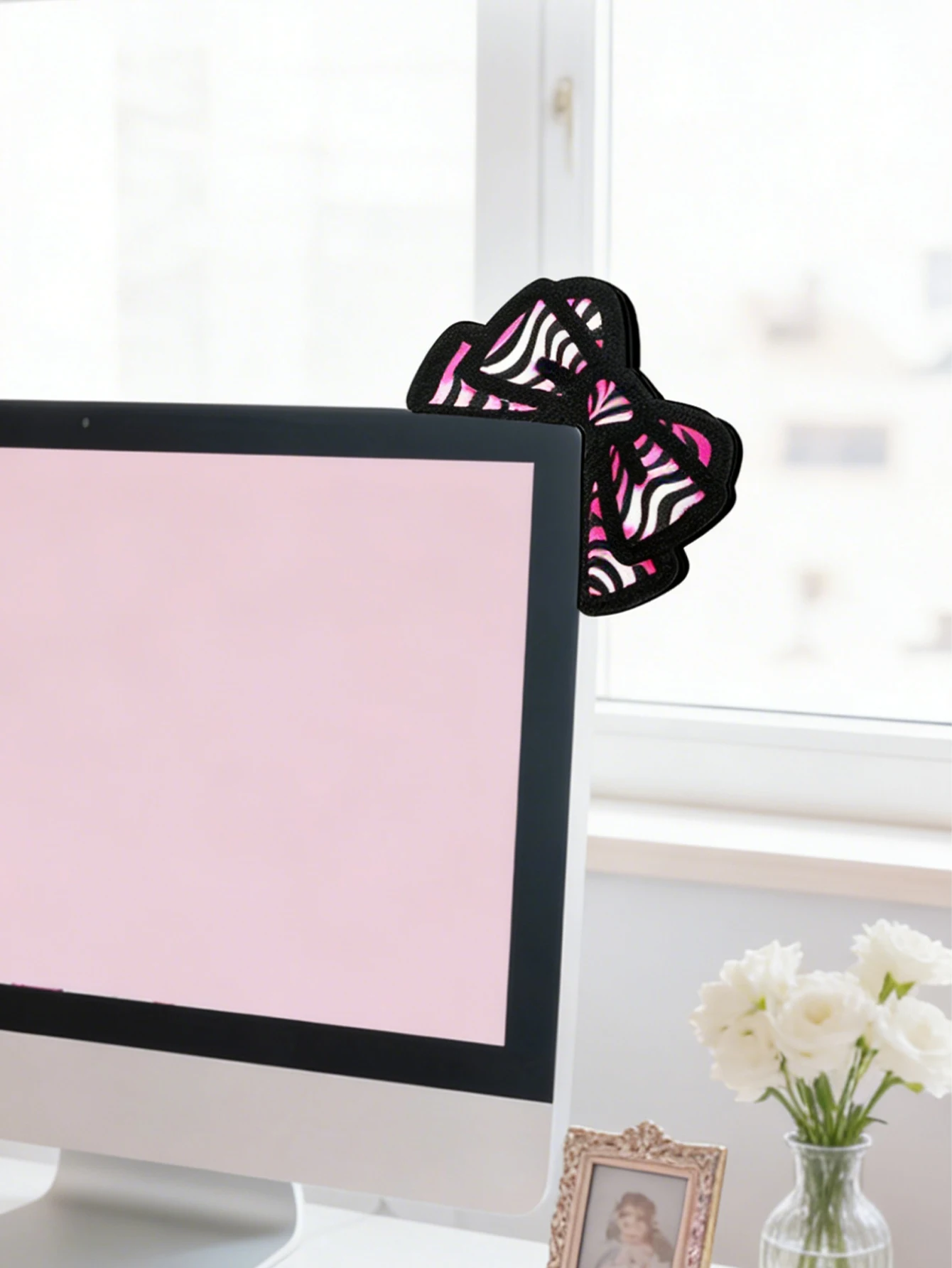 Niedliche Computer-Monitor-Dekoration, rosa Schleife, Katzenohrform, Ornamente, Kawaii-Desktop-Dekoration für PC, Laptop, Zimmer, Schreibtisch, Dekoration, Mädchen-Geschenk – Detail 33