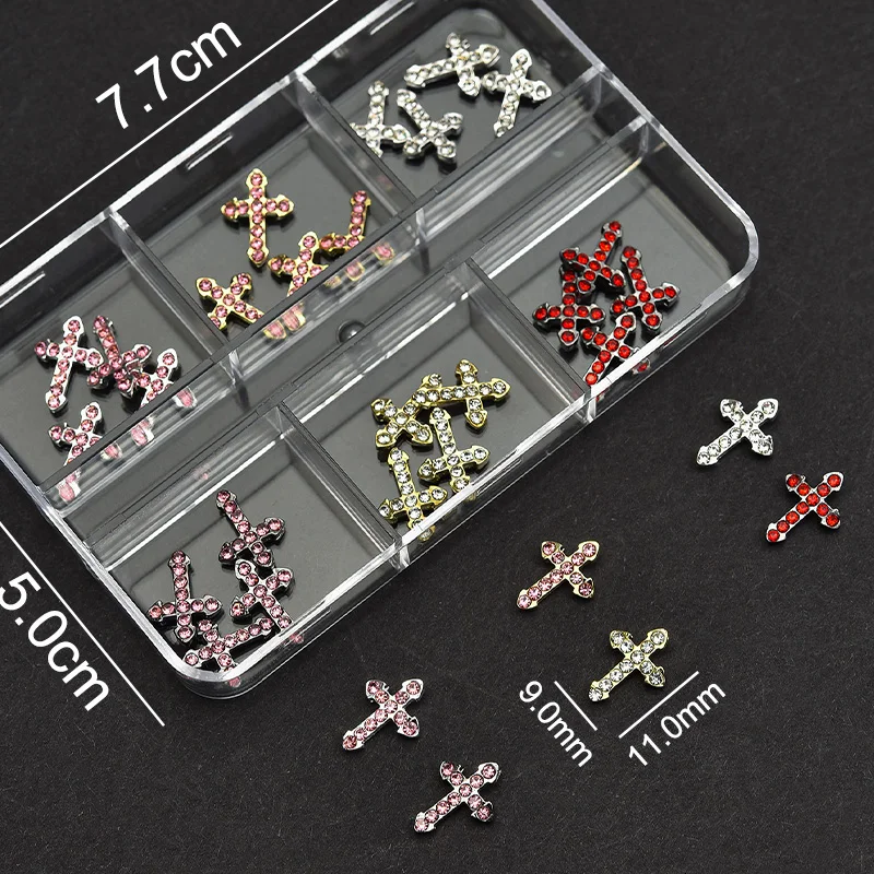 ชุดตกแต่งเล็บ 1 กล่อง ลายกากบาท 3 มิติ ประดับด้วยคริสตัลโลหะผสม สำหรับตกแต่งเล็บ ไม่มีกลิ่น ประดับเล็บระยิบระยับ ลายศาสนา สำหรับทำเล็บ