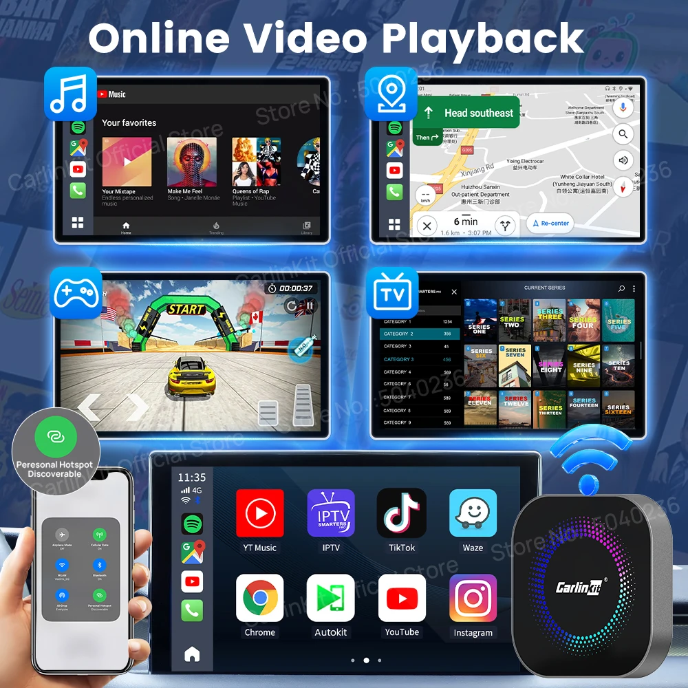 Android 13 tv box carlinkit sem fio android auto & carplay ai box sm6225 tela dividida de 8 núcleos 4g lte para iptv netflix play store